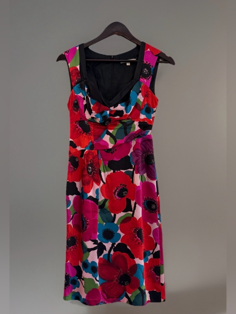 Nanette Lepore Silk Floral Dress 0 Bold Print Fit Flare Retro Garden Party USA